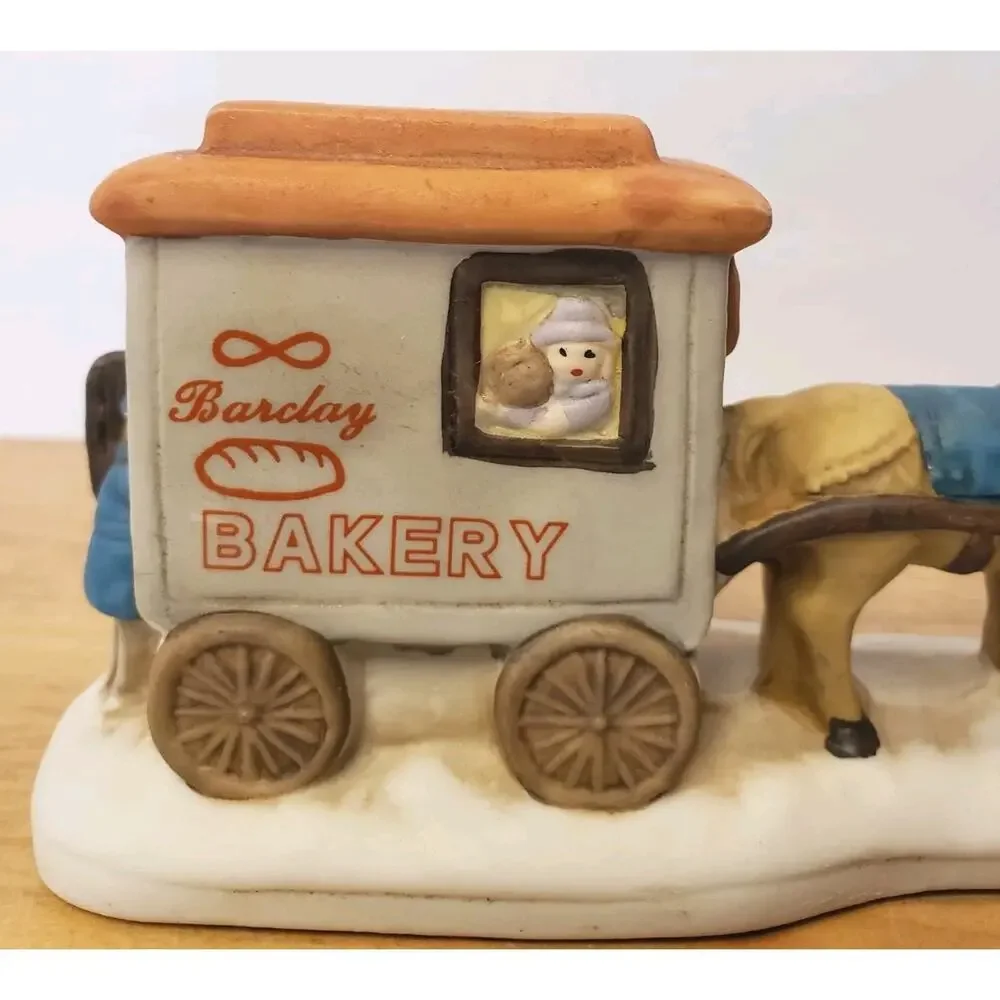Vintage Christmas Village‎ Barclay Bakery Cart Carriage Figurine w/ Horse